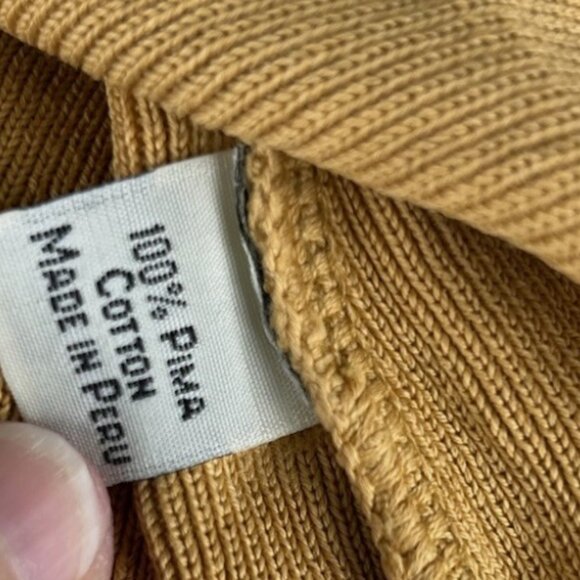 Peruvian Connection Mustard Yellow Pima Cotton Short Sleeve Sweater Sz S V Neck - Picture 4 of 4